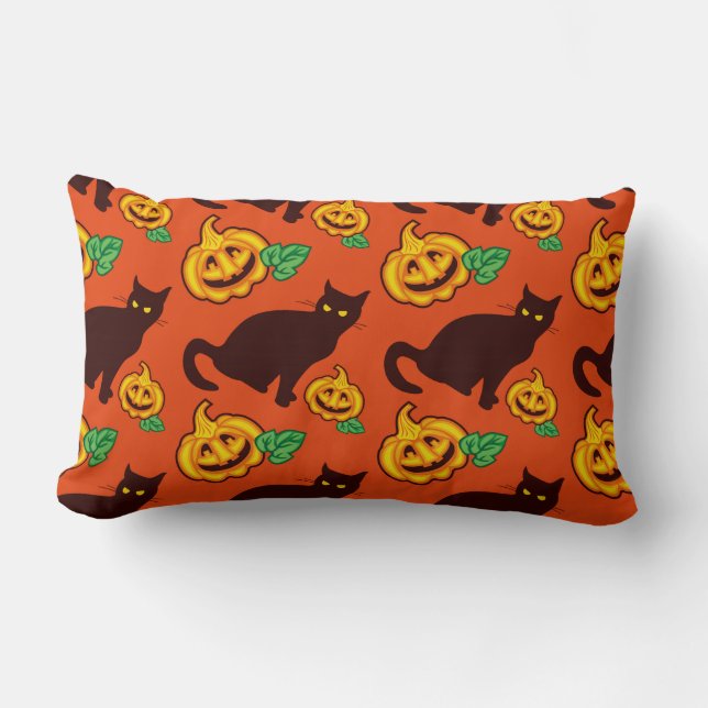 Halloween cats and pumpkins. Two side design Lumbar Pillow (Front)