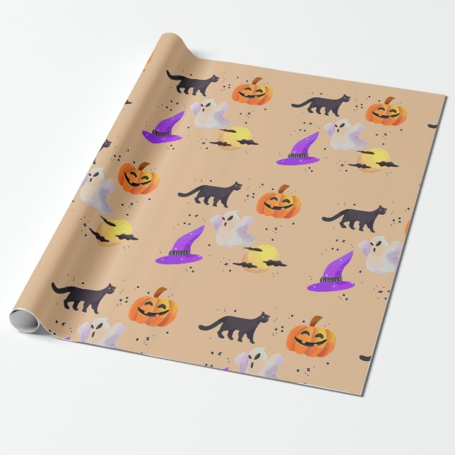 Halloween Cats Cute Spooky  Wrapping Paper (Unrolled)