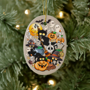 Halloween Cats Funny Party Ceramic Ornament