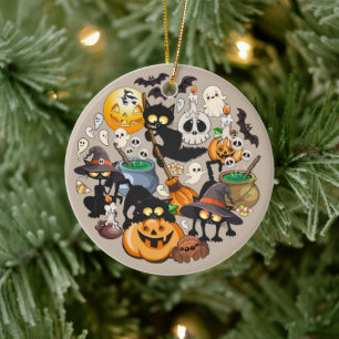Halloween Cats Funny Party Ceramic Ornament