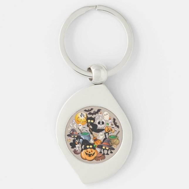 Halloween Cats Funny Party Keychain (Front)