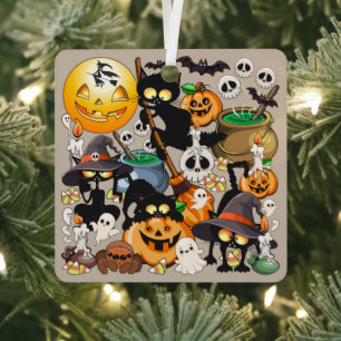 Halloween Cats Funny Party Metal Ornament
