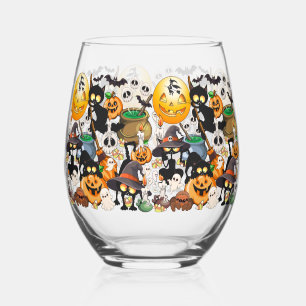 Halloween Cats Funny Party Stemless Wine Glass