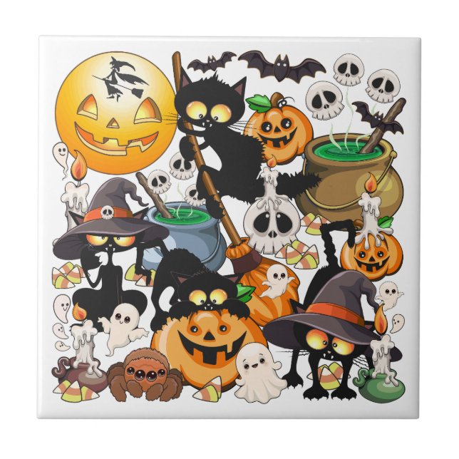 Halloween Cats Funny Party Tile (Front)