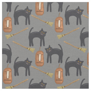 Halloween Cats, Grey Background, 56" Cotton Fabric