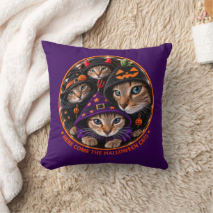 Halloween Cats in Witch Hats Throw Pillow