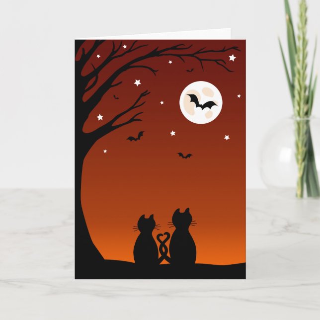 Halloween Cats Looking At The Moon Card (Front)