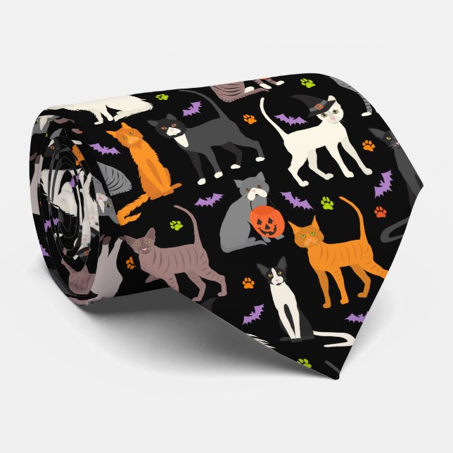 Halloween Cats Neck Tie (Rolled)