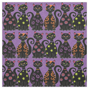 Halloween Cats Pattern on Purple Fabric