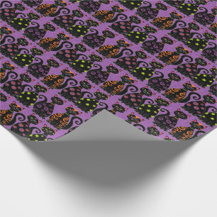 Halloween Cats Pattern on Purple Wrapping Paper