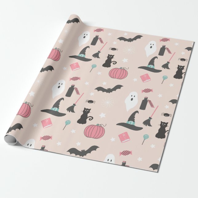 Halloween Cats, Pumpkins and Bats  Wrapping Paper (Unrolled)
