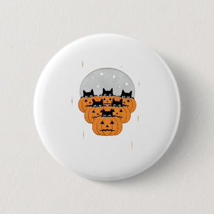 Halloween  Cats  Pumpkins  Black Background  Illus 2 Inch Round Button