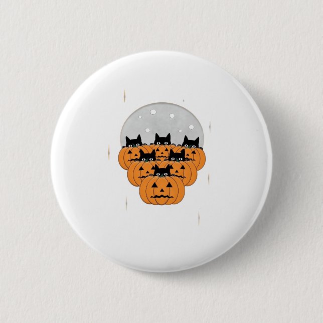 Halloween  Cats  Pumpkins  Black Background  Illus 2 Inch Round Button (Front)