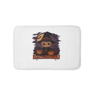 Halloween  Cats  Pumpkins  Black Background  Illus Bath Mat