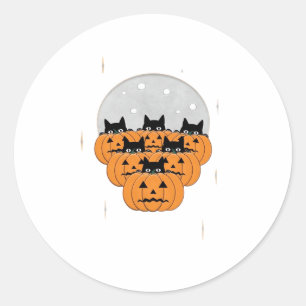 Halloween Cats Pumpkins Black Background Illus Classic Round Sticker