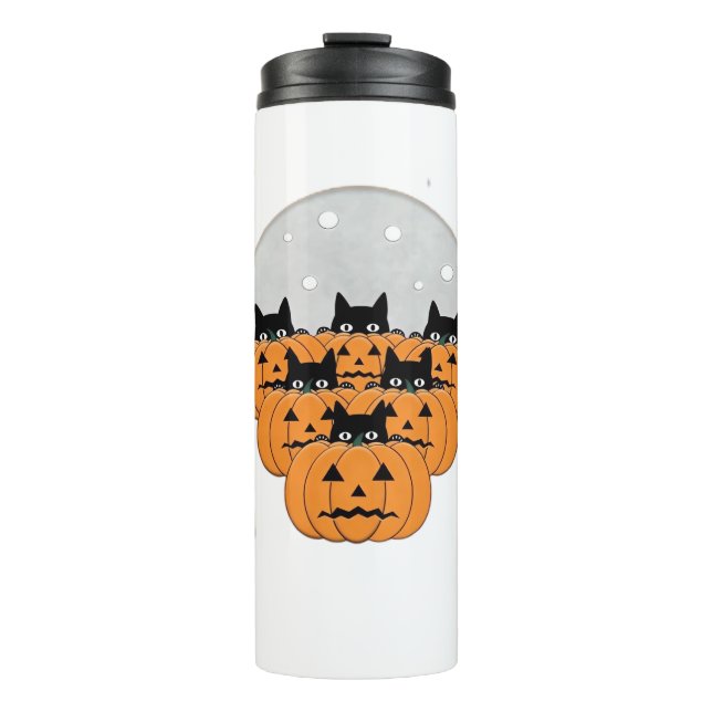 Halloween  Cats  Pumpkins  Black Background  Illus Thermal Tumbler (Front)