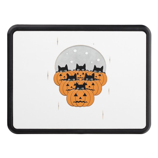 Halloween  Cats  Pumpkins  Black Background  Illus Trailer Hitch Cover (Front)