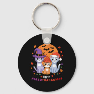 Halloween Cats Thanksgiving Christmas Happy Hallot Keychain