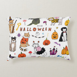 Halloween Cats Vintage Line Pattern Accent Pillow