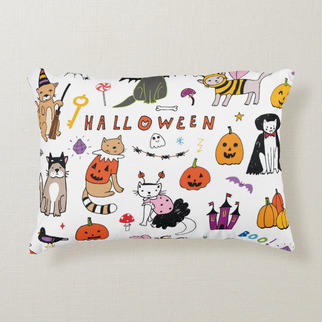 Halloween Cats Vintage Line Pattern Accent Pillow (Front)