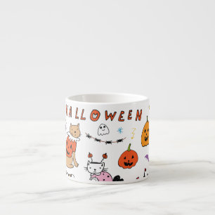 Halloween Cats Vintage Line Pattern Espresso Cup