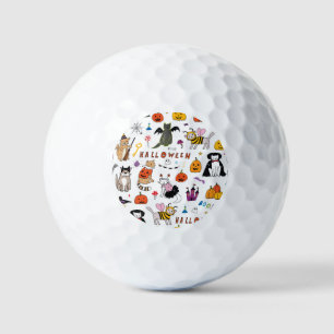 Halloween Cats Vintage Line Pattern Golf Balls