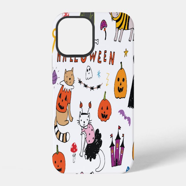 Halloween Cats Vintage Line Pattern iPhone Case (Back)