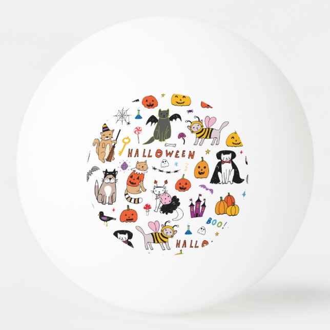 Halloween Cats Vintage Line Pattern Ping Pong Ball (Front)