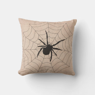 Halloween Caught in a Web Spider Burlap Throw Pillow