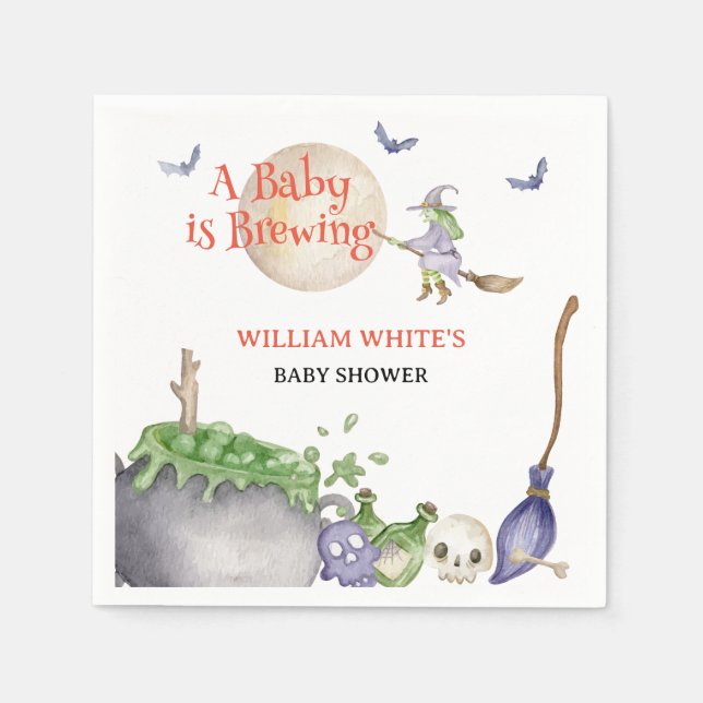 Halloween Cauldron Baby is Brewing Shower Napkin (Front)