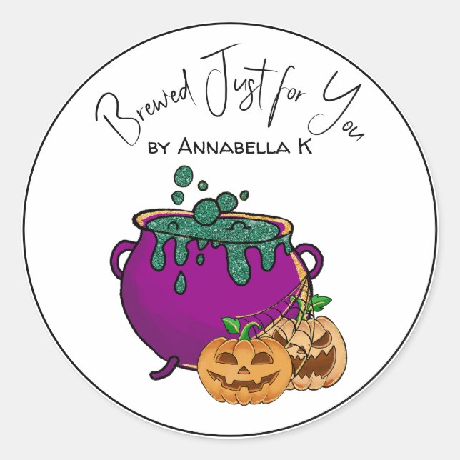 Halloween Cauldron Custom Name Homemade Classic Round Sticker (Front)
