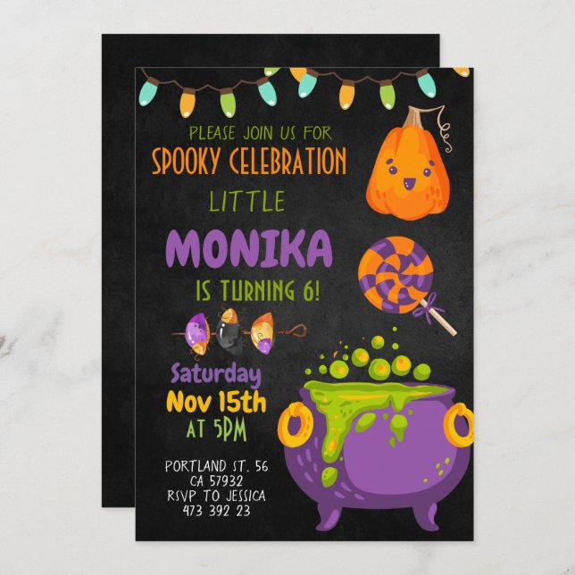 Halloween Cauldron Witch Birthday Invitation (Front/Back)