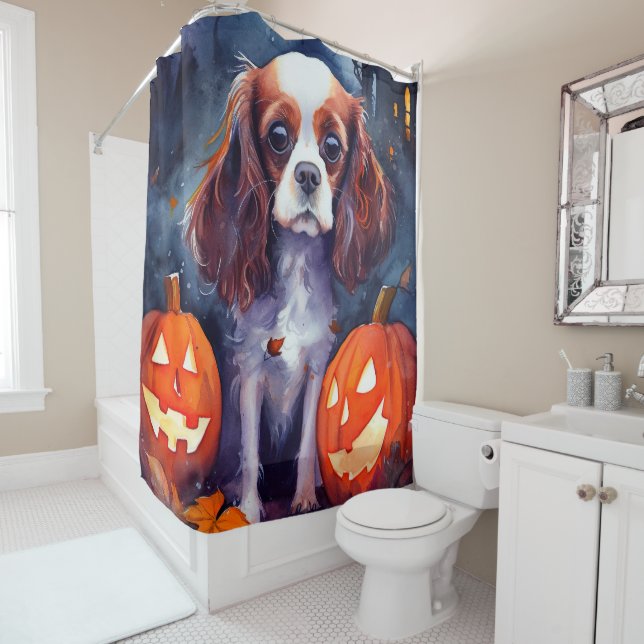 Halloween Cavalier King Charles Spaniel Pumpkins (In Situ)