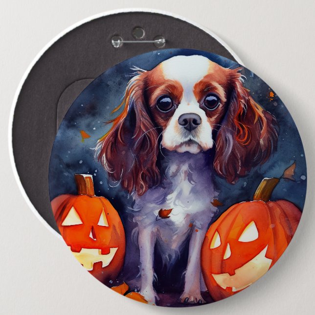 Halloween Cavalier King Charles Spaniel Pumpkins 6 Inch Round Button (Front & Back)