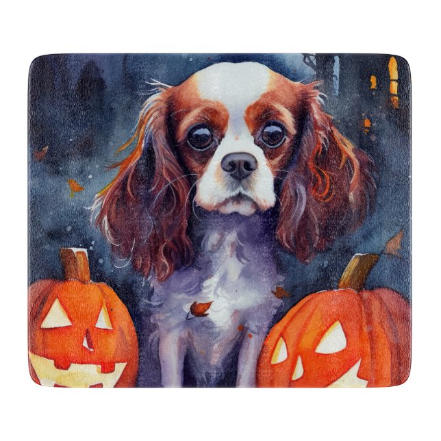Halloween Cavalier King Charles Spaniel Pumpkins Cutting Board (Front)