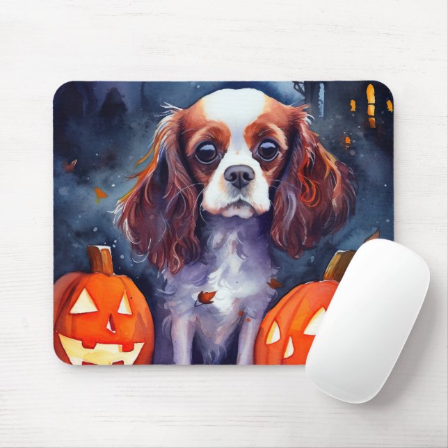 Halloween Cavalier King Charles Spaniel Pumpkins Mouse Pad (With Mouse)