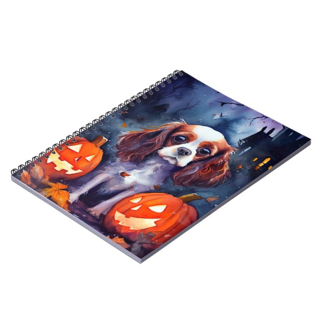 Halloween Cavalier King Charles Spaniel Pumpkins Notebook (Left Side)