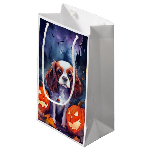 Halloween Cavalier King Charles Spaniel Pumpkins Small Gift Bag (Front Angled)