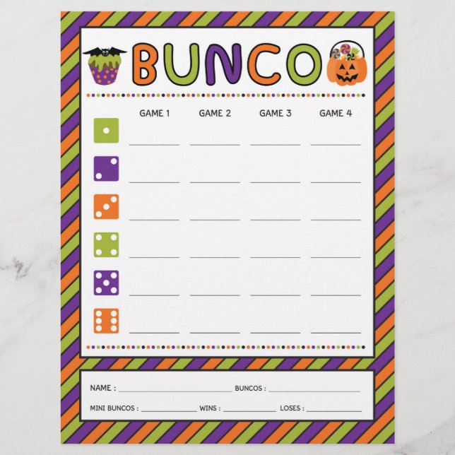 Halloween Celebration Bunco Game Score Card (Front)