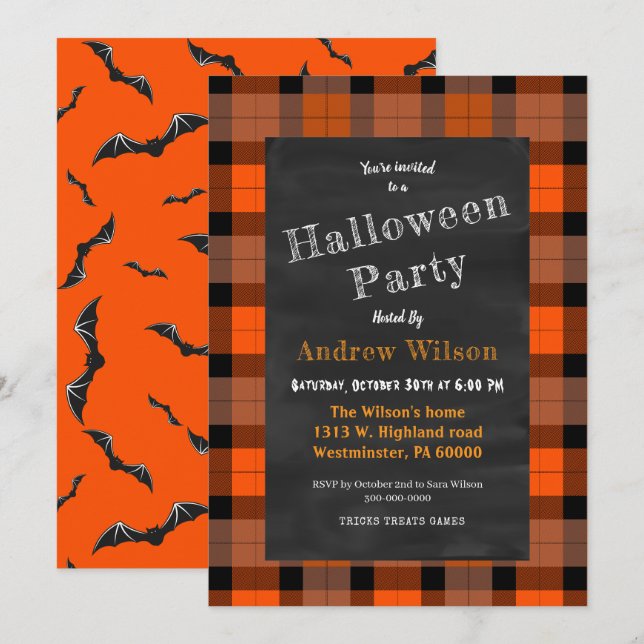 Halloween Chalkboard  Invitation (Front/Back)
