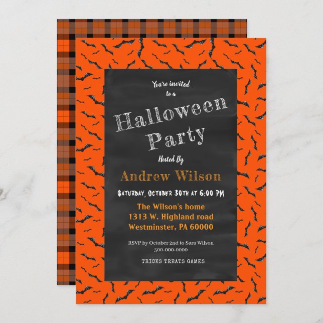 Halloween Chalkboard  Invitation (Front/Back)