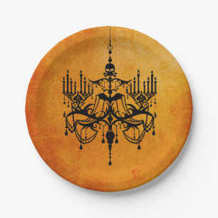 Halloween Chandelier Black and Orange Paper Plates