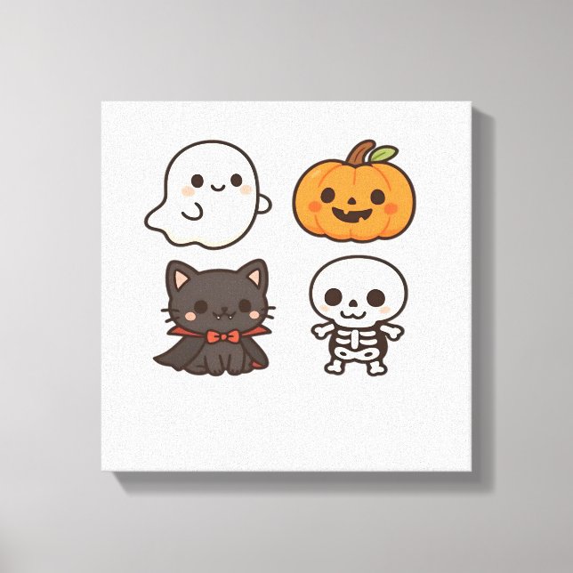 Halloween Characters  Ghost, Pumpkin, Black Cat &  Canvas Print (Front)