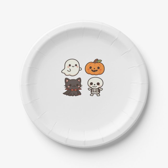 Halloween Characters – Ghost, Pumpkin, Black Cat & Paper Plate (Front)