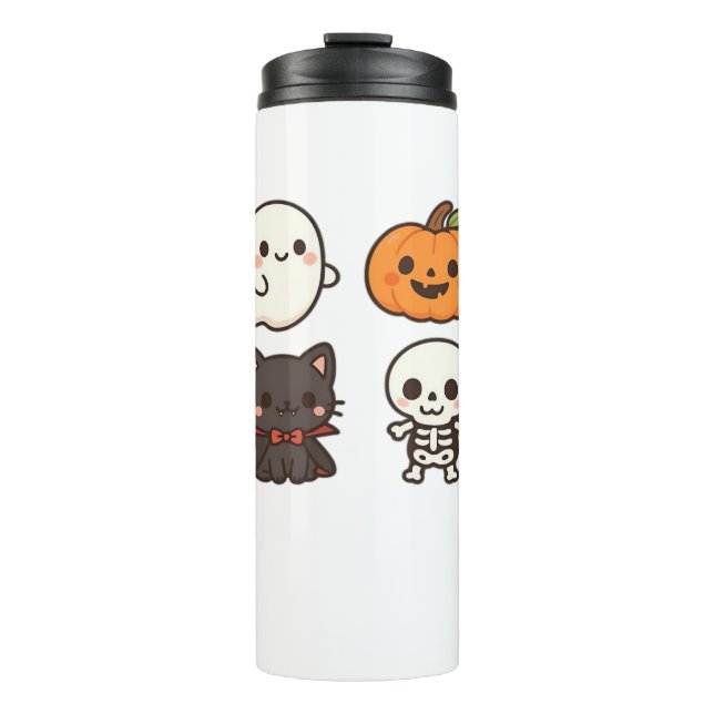 Halloween Characters – Ghost, Pumpkin, Black Cat & Thermal Tumbler (Front)