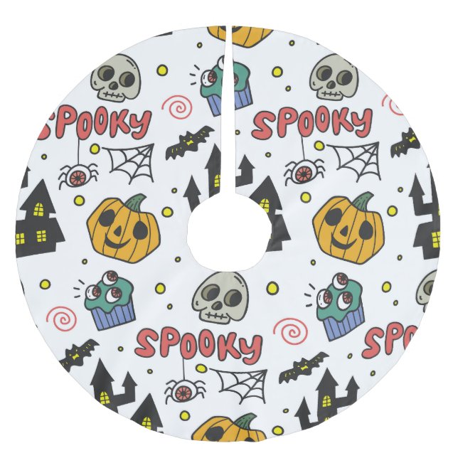Halloween Characters: Whimsical Seamless Pattern Brushed Polyester Tree Skirt (Front)