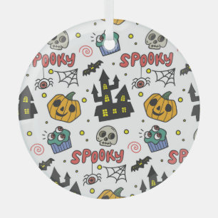 Halloween Characters: Whimsical Seamless Pattern Glass Ornament