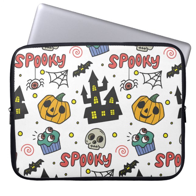 Halloween Characters: Whimsical Seamless Pattern Laptop Sleeve (Front)