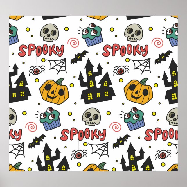 Halloween Characters: Whimsical Seamless Pattern Poster (Front)