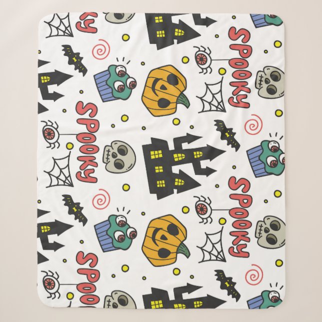 Halloween Characters: Whimsical Seamless Pattern Sherpa Blanket (Front)